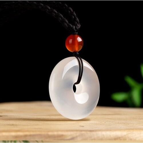 Natural Agate Chalcedony White Round Jade Safety buckle Pendants men and women Fashion jewelry Neckwear