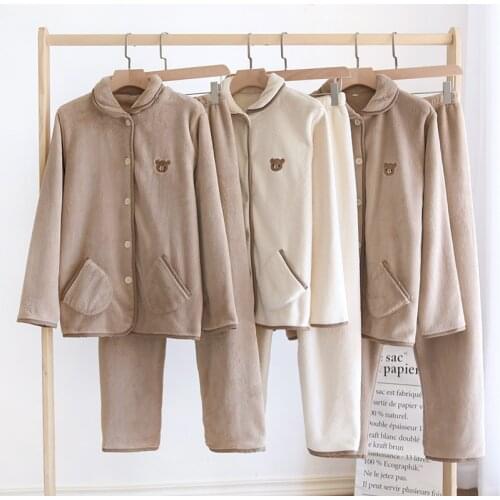 Couple Winter Pajama Set Thick Warm Flannel Cute Homewear Plus Velvet Lounge Wear Female Home Service Clothes Suit Male Pijama