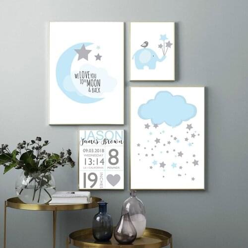 Birth Stats Custom s Cartoon Nursery Canvas Art Prints Painting Wall Picture Nordic Kids Bedroom Decoration