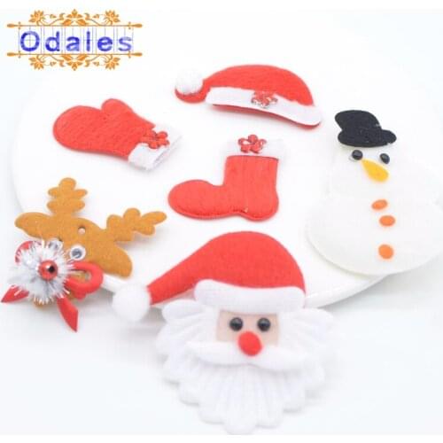 15Pcs/lot NEW Balls Reindeer Santa Claus Christmas Boots Gloves with Flower Sewing on DIY Crafts Christmas Hair Accessories