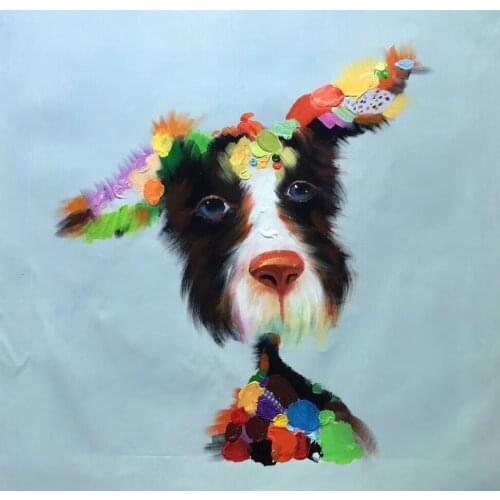 Hand Painted Cartoon Animal Oil Painting on Canvas Abstract Cartoon Dog Canvas Painting Wall Art Picture Painting for Home Decor