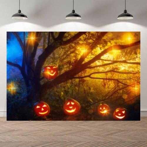 Seekpro Halloween Party Garden Pumpkin Trees Night Bokeh Photography Background Photographic Backdrop For Photo Studio Shoot