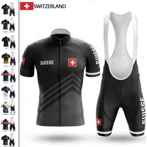Switzerland 2021 Black Cycling Clothing Bike Jersey Breathable Man Bicycle Clothing Summer Cycling Jersey 19Dgel Bike Shorts Set