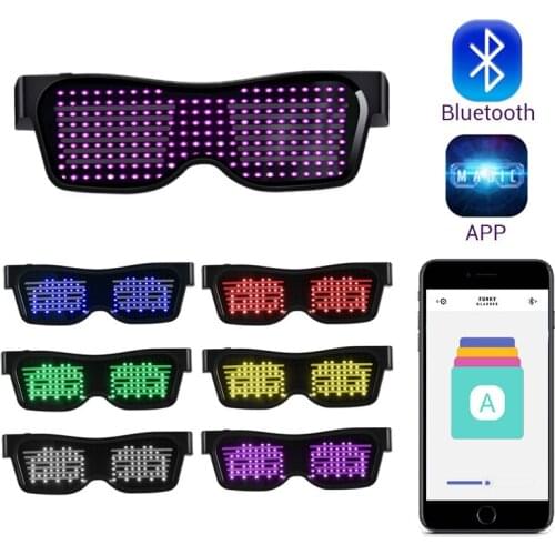 Halloween Led Party Magic Glasses Bluetooth 5.0 APP Control Shield Luminous Glasses USB Charge DIY App Control Quick Flash gift