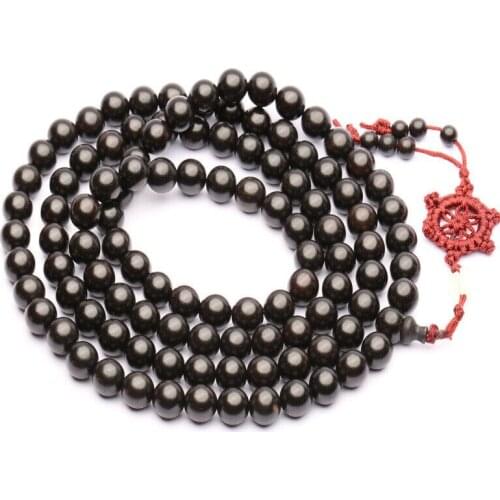 Tibetan Buddhism 108 Ebony Wood Prayer Bead Wheel Mala Necklace