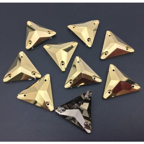 22mm 12pcs Triangle Sew On Rhinestone Gold Hematite Glass Crystal Stones Flatback Sew-on Stone For Clothes Craft Decoration