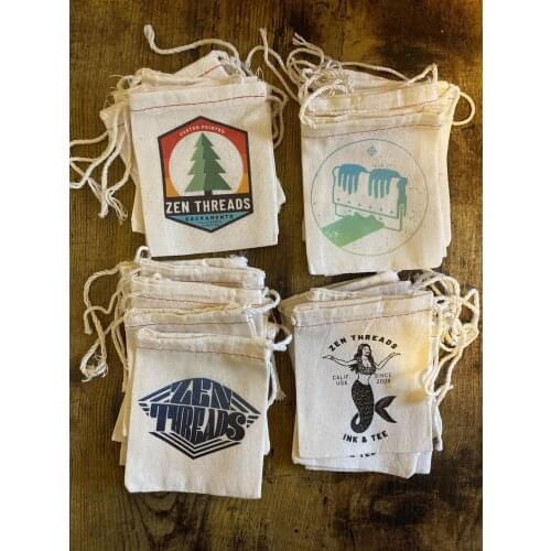 Your Logo! Custom Printed Bulk 3x4" GIFT BAGS Natural Cotton Eco Reusable Drawstring Cloth - Your Logo Full Color Printing Jewel