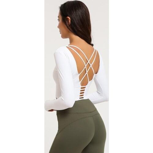 High-elastic Tight-fitting Running Fitness Clothes Beauty Back Yoga Clothes Womens Umbilical Sports Long-sleeved Shirt