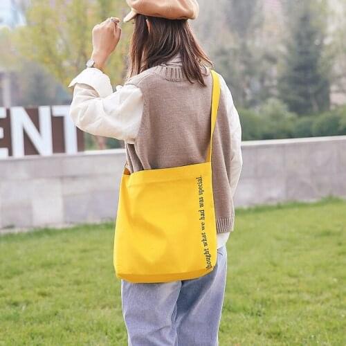 W719 KANDRA 2020 New Student Casual Canvas Bag Women Large Shopping Crossbody Bag Simple Letters Cloth Shoulder Bag Beach