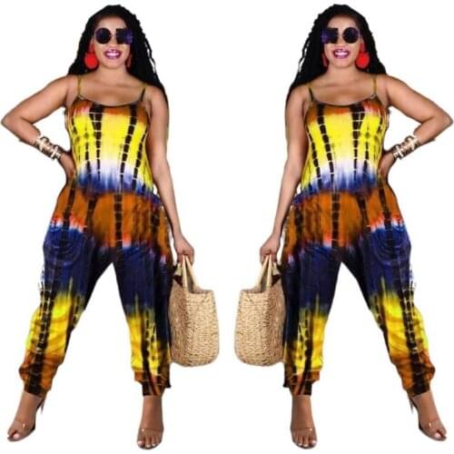 XL-5XL Plus Size Jumpsuits Women Clothing Colorful Tie Dye Printing Loose Sling Summer Casual Rompers Wholesale Dropshipping