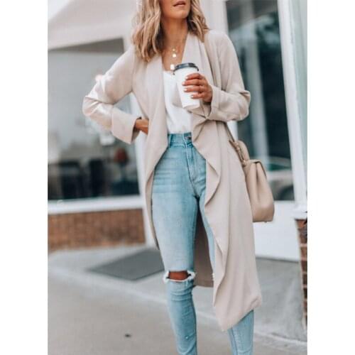 2021 Windbreaker Autumn Womens Lapel Solid Color Double-breasted Windbreaker Korean Womens Long Coat Streetwear Women Fashion