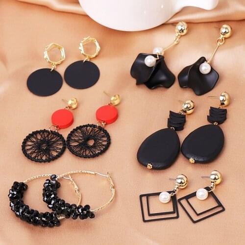 Korean womens black earrings for women 2021 drop earrings fashion jewelry lovely geometric pendant earings fashion accessories