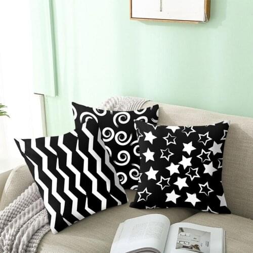 1Pc Square Black Triangle Circle Star Pillow Case Removable Breathable Polyester Cushion Cover Home Chair Sofa Car Decoration