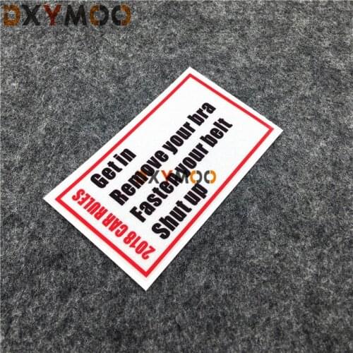 2PCS Funny Reflective Car Stickers 2018 CAR RULES Get In Remove Your Weapon Shut Up Motorbike Stickers 8.5x4cm