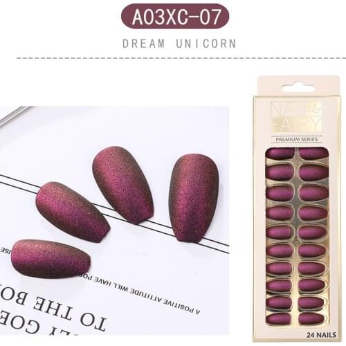 24pcs Fake Nails With Glue Matte Solid Color Type Mid-length Coffin Paragraph Fashion Manicure False nails press on for girl Dl