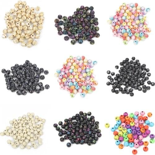 50Pcs 16 Styles 8mm Round Mixed Acrylic Beads For Jewelry Making DIY Stripe Cross Letter Bead Bracelet Necklace Finding Handmade