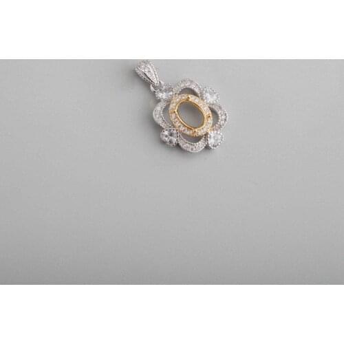 5x7MM Solid 925 Sterling Silver Oval 4 Prongs Luxury Gemstone Diamond Prong Bezel Settings DIY Pendant 1421107