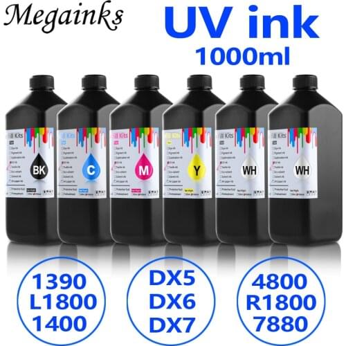 6Color 1000ML Soft / Hard LED UV Ink for Roland for Mimaki for Mutoh Epson DX3 DX4 DX5 DX6 DX7 Printhead Flatbed Inkjet Printer
