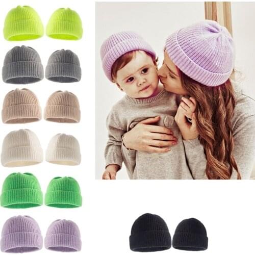 67JC A Set of Knitted Hat for Mother Baby Adults Kids 7 Colors Baby Hat Warm