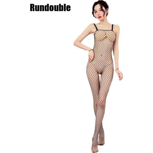 Black Sling Netting For Women Stocking Sexy Lingerie Intimates fishnet Female Stockings Body Suit Transparent Halter Jumpsuit