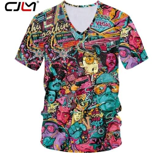 CJLM Gothic Illustration Gorgeous Summer 3D Full Printing Fashion V Neck Tshirt Print Hip Hop Style Tee Casual Dropship S-6XL