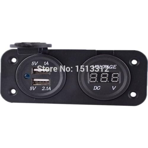 DIY Waterproof Car Cigarette Lighter Socket Motorcycle 3.1A Dual USB Charger Adapter With LED 6-33V Voltmeter Socket (12-24V)