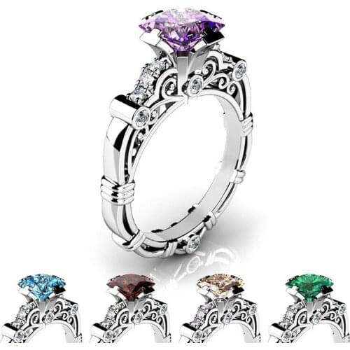 Hainon 2019 New Fashion Silver Color Wedding Rings For Women Purple Green Square Zircon Cubic Finger Engagement Jewelry