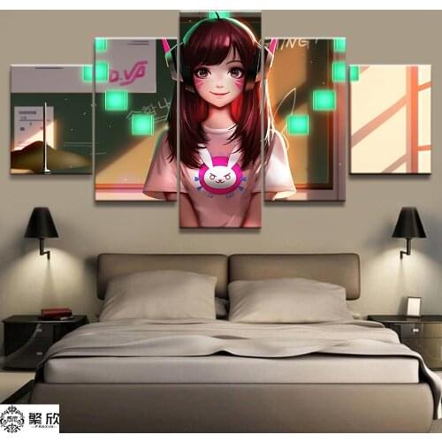 5 Panel Overwatch D.VA Game Canvas Printed Painting For Living Room Wall Art Home HD Decor Picture Artworks Modern Poster