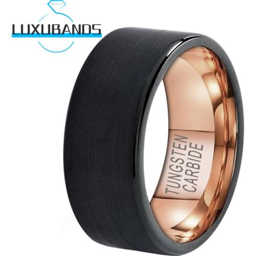 Tungsten Carbide Ring Two-Tone For Men Wemen Engagement 8/6MM Rose Gold Inner Pipe Cut Black Brushed Finished Comfort Fit