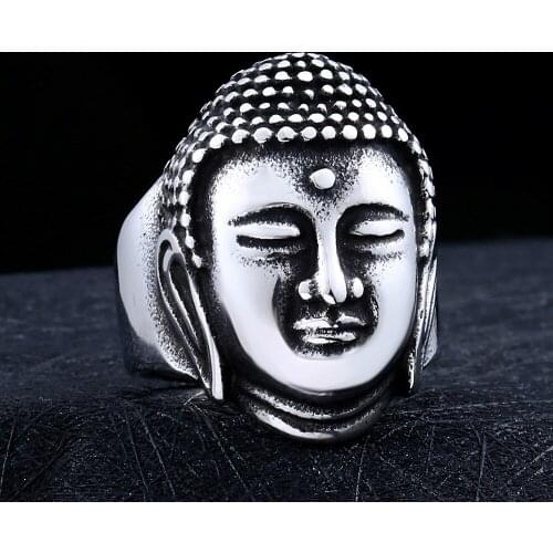316L Stainless steel steam ram Men punk ring Feather Buddha Powerful Skull man Band gothic rings Jewelry Gift For Him
