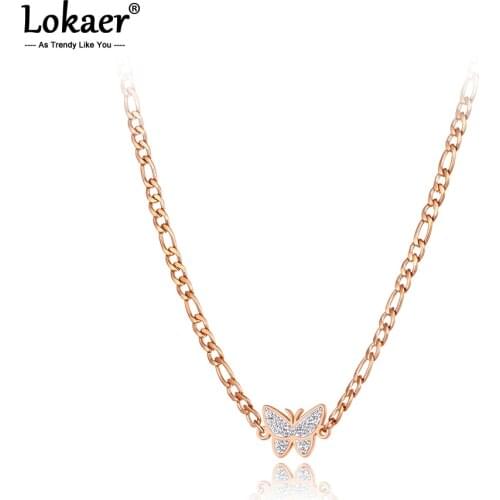 Lokaer New Titanium Stainless Steel Butterfly Charm Pendant Necklaces Jewelry Fashion Bohemia Animal Chokers Necklace N21011