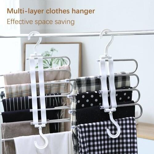 Multifunctional Folding Pants Rack Pants Clip Household Wardrobe Retractable Multi-layer Hanger Gray White To Save Space