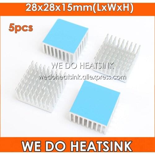 WE DO HEATSINK 5pcs Silver 28x28x15mm Aluminum Heat Sinks LED Chip Heatsink Cooling Cooler With Thermal Tape Applied