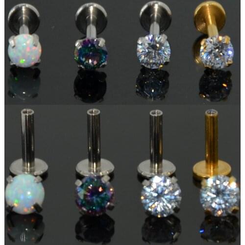 3pcs Mixed Size Surgical Steel Prong Set Zircon Opal Gem Ear Tragus Cartilage Helix Earring Stud Piercing Ear Body Jewelry 16g