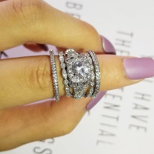 2021 new arrival 925 sterling silver 4 pieces stacked stack wedding engagement ring sets for women fashion band R5678