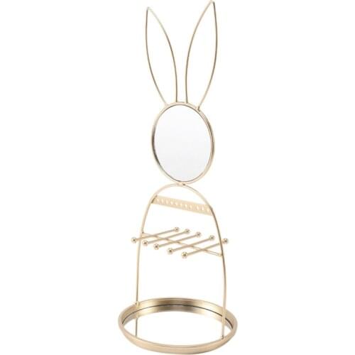 Jewelry Holder Display Rack Earring Stand with Ring Organizer Storage Tray Necklace Bracelet Stand with Makeup Mirror