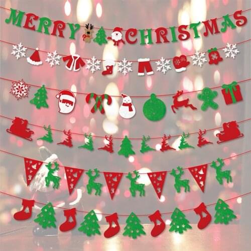 15cm Merry Christmas Banner Garland Cloth Hanging Flags Home Santa Claus Snowman Deer Xmas Tree Bunting Party Decorations
