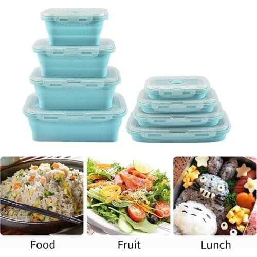 Silicone Collapsible Food Box Resuable Folding Lunch Box BPA Free Microwavable Food Storage Container for Outdoor Picnic Campin