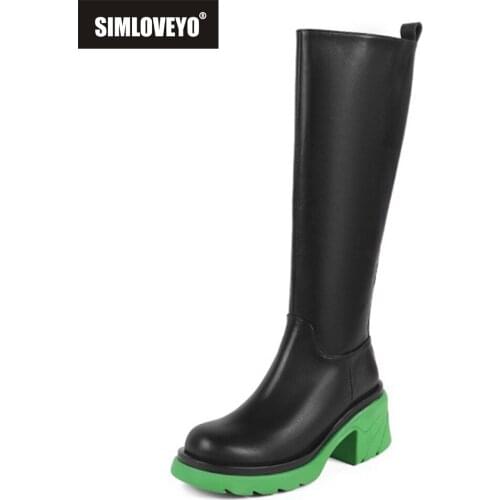 SIMLOVEYO 2021 New Autumn Winter Fashion Knee Boots Women genuine leather boats Handsome High quality Female Solid Round toe Hot