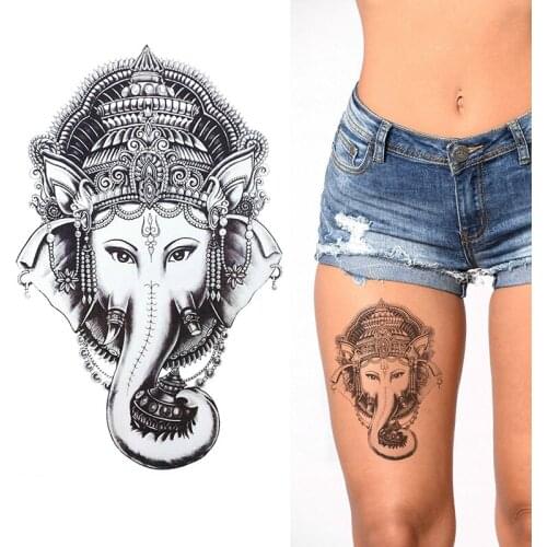 Ganesha Elephant Temporary Tattoo - Black Waterproof Mens Womens Kids Sticker