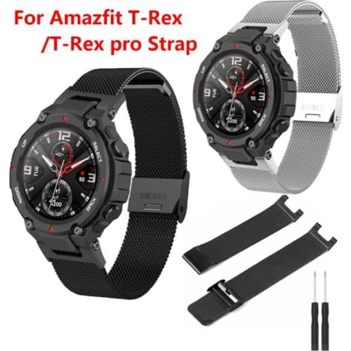 Metal Band Replacement Straps For Huami Amazfit T-Rex / Pro Smart Watch Bracelet Stainless Steel Wrist Strap Sport Metal Strap