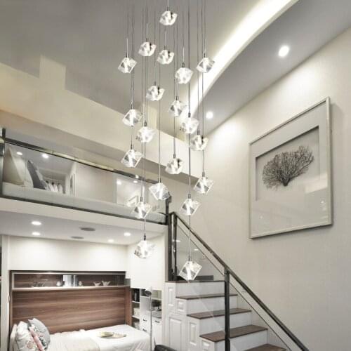 Modern Design Light Spiral Staircase Square Crystal Chandelier for Stairs