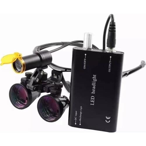 3.5 X 420 mm Dental Loupes Magnifier Binocular Magnifying Glasses with Yellow Filter Spotlight Headlight for Dentist Surgical