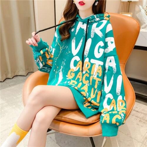 Women Loose Sweatshirts Autumn Long Sleeve Cute Letter print Harajuku Hoodie Streetwear Winter Oversized Hoody Women NS4647