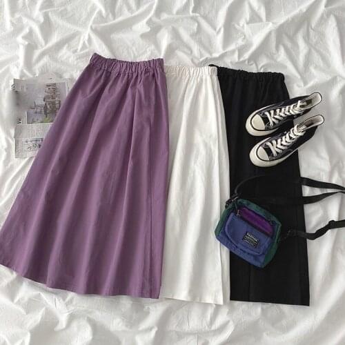 2021 spring and summer new style cotton Japanese A-line workwear skirt female mid-length Korean high-waisted slim long skirt