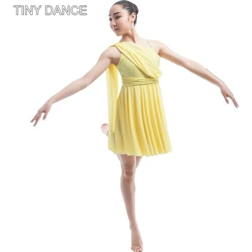 Yellow sequin dress for adult Ballet & Lyrical & Contemporary dance stage show costume dancing dress adult size S to XXL 16035A