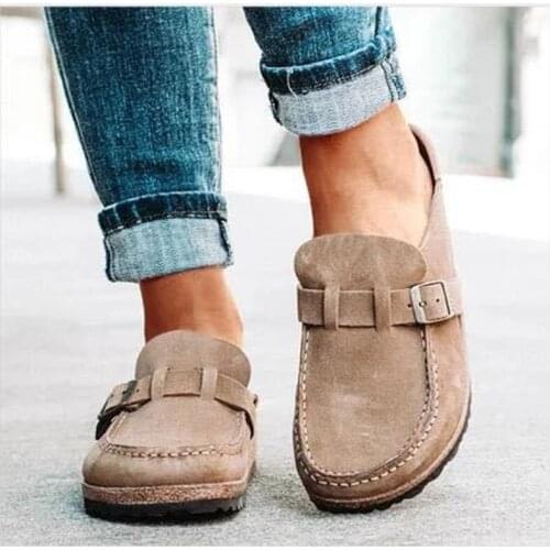 2021 Spring and summer hot style round head low heel casual ladies half drag sandals 43 size sandals for women