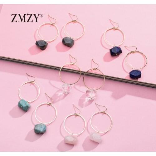 ZMZY Fashion Round Circle Big Earring Exaggerated Personality Boho Irregular Large Natural Stone Drop Earrings for Women Jewelry