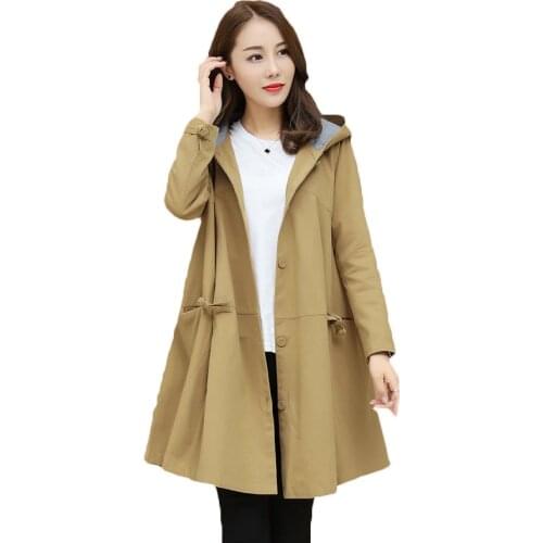 2021 Oversized Women Hooded Trench Coat Korean Spring Autumn Plus Size Coat Ladies Loose Outerwear Womens Long Windbreaker 3XL