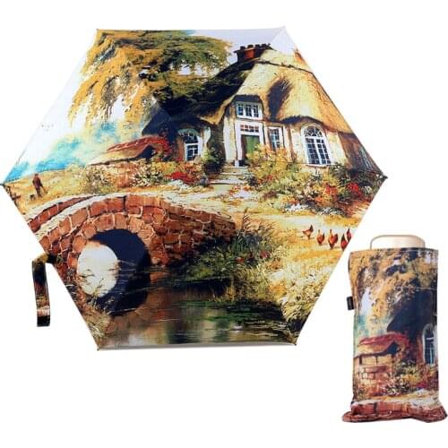 Mini Pocket Folding Umbrella Female Windproof Paraguas Van Gogh Oil Painting Umbrella Rain Women parasol parapluie Umbrellas